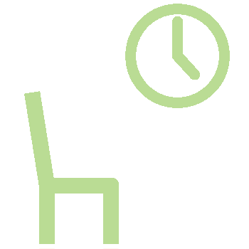 The image shows a cartoon of an individual sitting in a chair, holding a book and looking at it with a focused expression. The person is depicted with a simple outline style, commonly used for iconography or web graphics. There is also a clock in the background, indicating a sense of time or waiting.